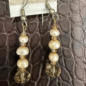 Elegant Gold and Cream Beaded Earrings